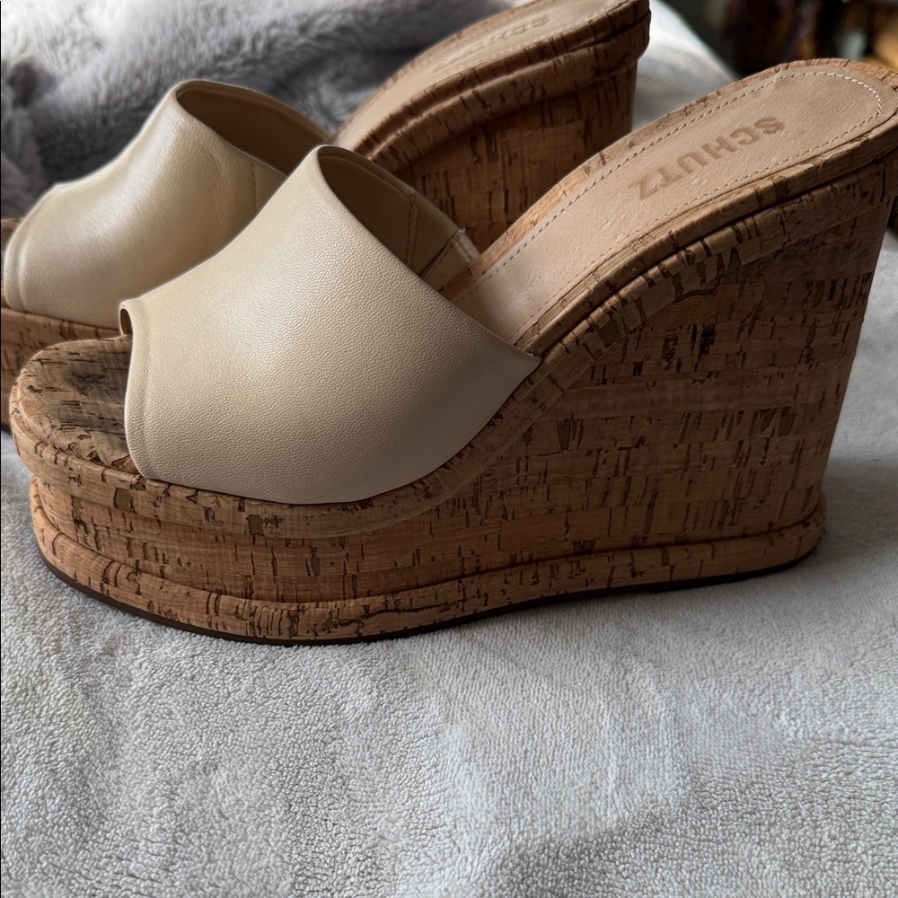 SCHUTZ Cream Wedge Sandals - Picture 5 of 9